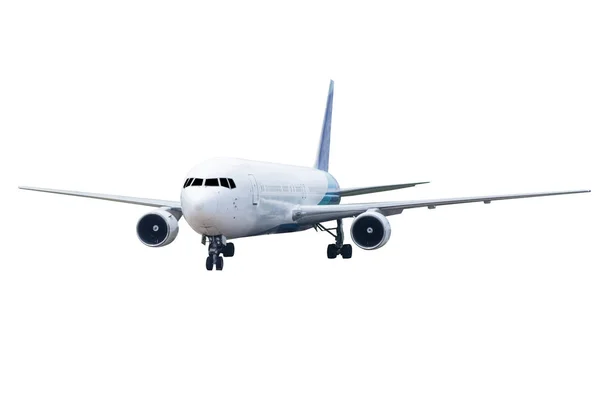 Framsidan av verkliga plan flygplan, isolerad på vit bakgrund — Stockfoto