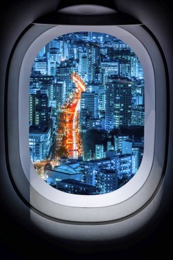 Güzel Japonya cityscape uçak penceresinden