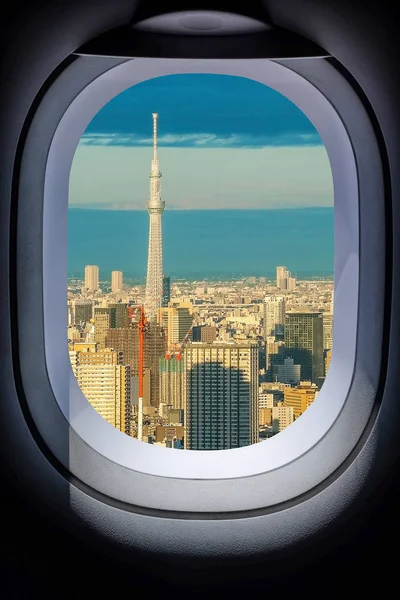 Bellissimo Giappone Panorama Urbano Tokyo Dalla Finestra Dell Aereo — Foto Stock