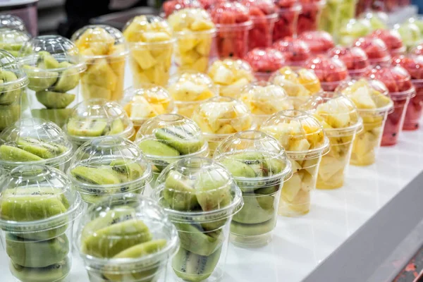 Healthy smoothie fruit cups street food at Myeongdong, Seoul, So