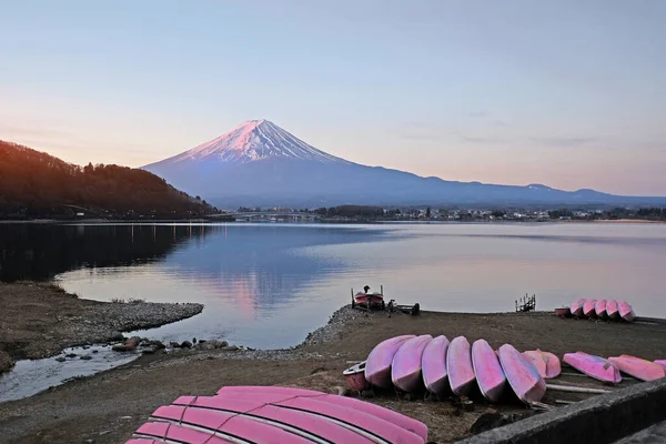 Japonya Daki Fuji Dağı Kawaguchiko Gölü Nün Güzel Gündoğumu Manzarası — Stok fotoğraf