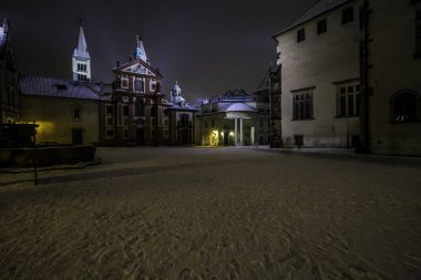 Kış gece Prag şehir romantik bakış. Prague, Çek Cumhuriyeti