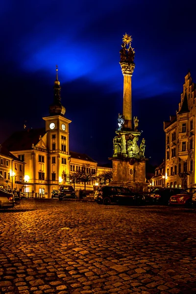 Éjszakai Kilátás Város Loket Loket Vára Hrad Loket Burg Elbogen — Stock Fotó