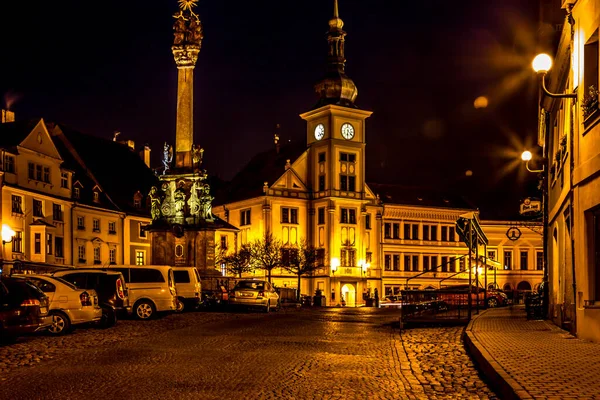 Nachtansicht Auf Die Stadt Loket Und Die Burg Loket Hrad — Stockfoto