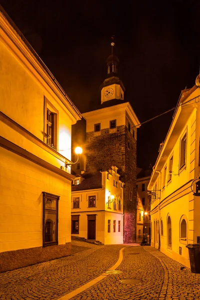 Nachtansicht Auf Die Stadt Loket Und Die Burg Loket Hrad — Stockfoto