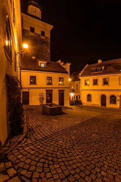 Vista Noturna Uma Cidade Loket Loket Castle Hrad Loket Burg — Fotografia de Stock