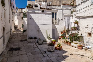Monte Sant'Angelo'da manzara, Foggia eyaletinin antik köyü, Apulia (Puglia), İtalya.