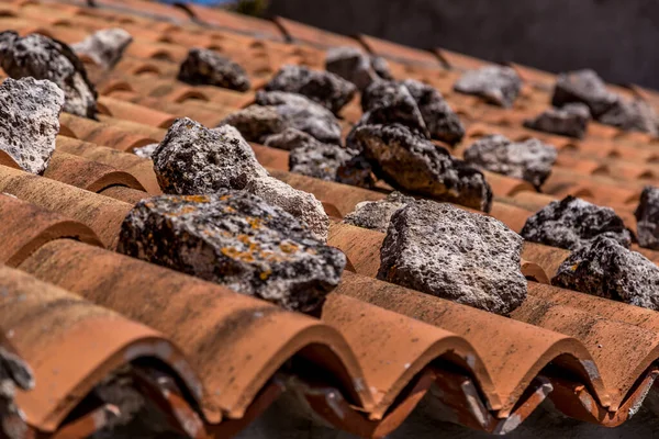 Részletek Tetőcserepek Kövekkel Tartomány Foggia Apulia Puglia Olaszország — Stock Fotó