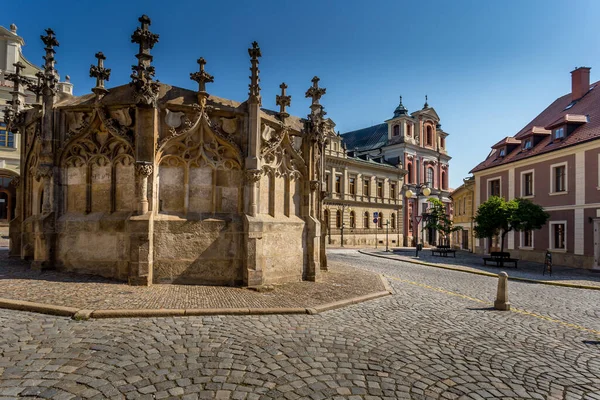 Gothic Stone Fountain Located Square Historic City World Heritage Site — Stock Photo, Image