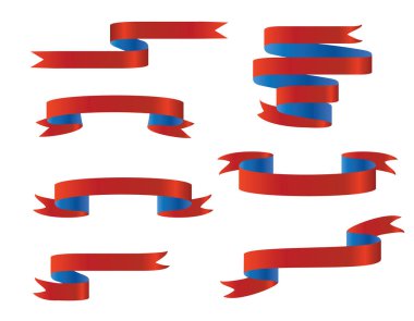 Mavi ve kırmızı şerit kümesi afiş. Beyaz arka plan üzerinde izole