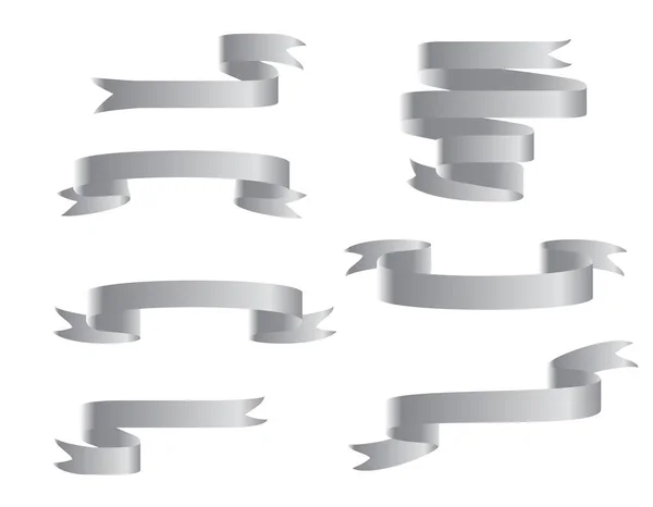 Bandeiras de fita de prata definidas. Isolado sobre fundo branco — Vetor de Stock
