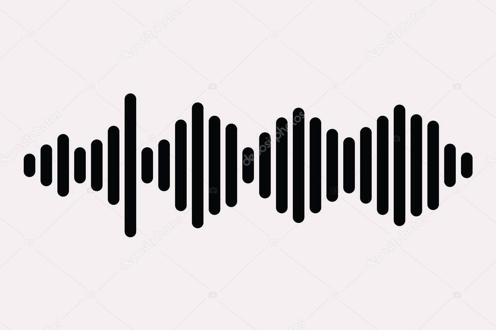 Black audio logo. Sound wave equalizer element. Isolated design symbol. Pulse music player.