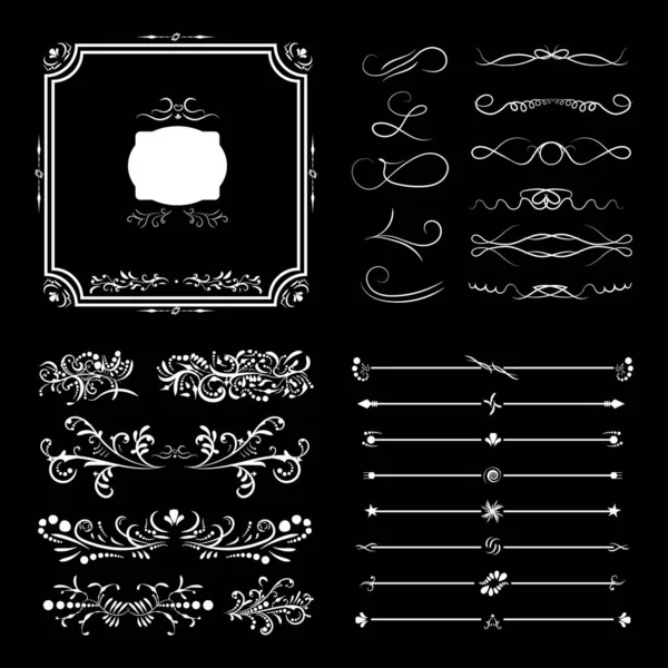 Gran conjunto de remolinos caligráficos victorianos. Invitaciones de boda. Elemento de marco vectorial. Tarjeta de felicitación de adorno vintage. Invitación de lujo real, certificado — Vector de stock