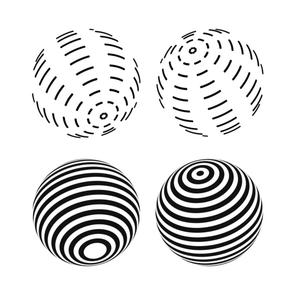 Set of striped ball logo. Three-dimensional spheres with lines of black and white on a plane. Jpeg — Stok fotoğraf