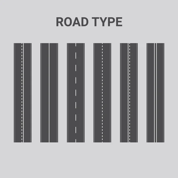 Jpeg road type illustration. Set of different road marking. Vertical straight asphalt roads — Stok fotoğraf