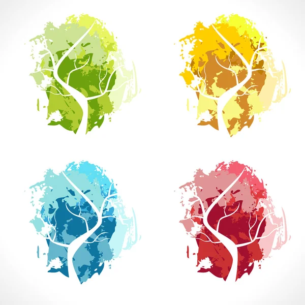 Cuatro árboles de colores abstractos. Diferentes Grunge Design Elements Collection. Ilustración de Jpeg — Foto de Stock