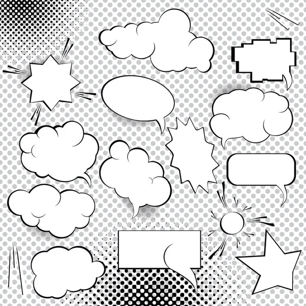 Comic Design Elements. Speech bubbles collection. Cartoon blank think clouds set illustration — 스톡 사진