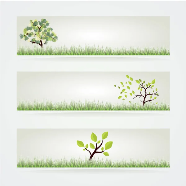 Ecology Banners Set. Eco estilo con árbol verde y hierba — Foto de Stock