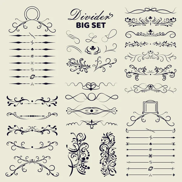 Big set of decorative flourishes hand drawn dividers. Victorian Collection ornate page decor elements banners, frames, dividers, ornaments and patterns. Vector design elements — Stock Vector