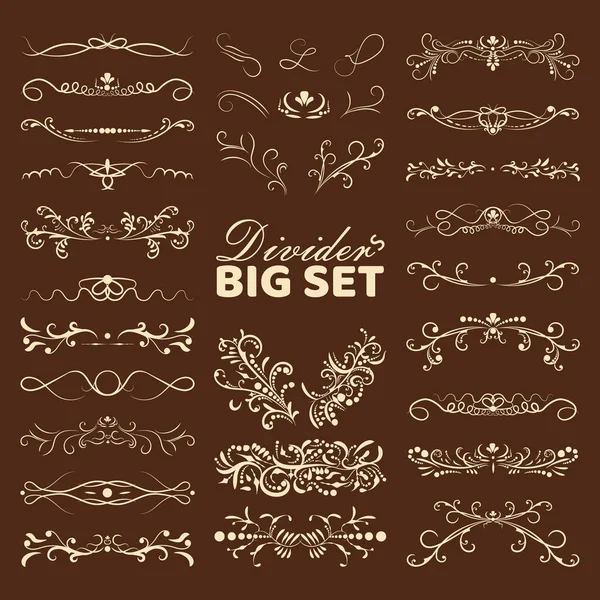 Big set of decorative flourishes hand drawn dividers. Victorian Collection ornate page decor elements banners, frames, dividers, ornaments and patterns. Vector design elements — ストックベクタ