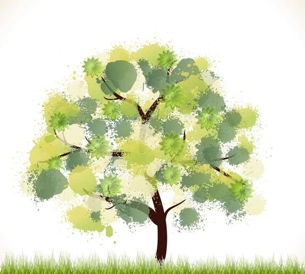 Spring Abstract Background. Eco Style with Green Tree and Grass. Ecology nature Design. Jpeg Illustration.