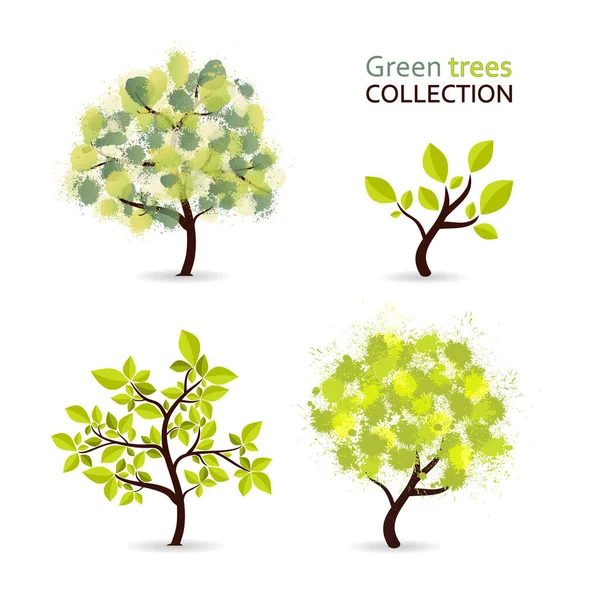 Green Tree Collection Různými Stylizovanými Listy Ekostylové Symboly Nastaveny Ekologie — Stockový vektor