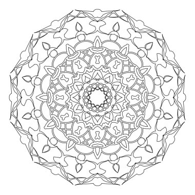 Boyama kitabı sayfası. Klasik dekoratif elementler. Tek renkli oryantal desen, Jpeg illüstrasyonu.