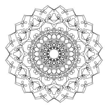 Boyama kitabı sayfası. Klasik dekoratif elementler. Siyah çiçekli bir desen. Soyut etnik motif. Jpeg illüstrasyonu.