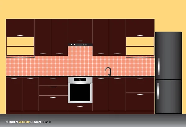 Векторная Иллюстрация Современного Кухонного Интерьера Линейном Плоском Стиле Кухонная Мебель — стоковый вектор