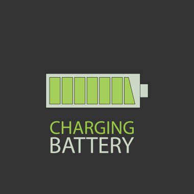 Siyah üzerine yeşil izole bir sembol. Tam şarjlı pil. Jpeg