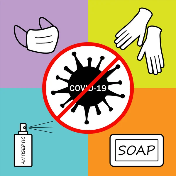 Ilustração Prevenção Doenças Por Coronavírus Ícones Esboço Mostrando Desinfecção Higiene —  Vetores de Stock