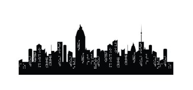 Pencereli siyah şehirler silueti. Beyaz arka planda bir gece kasabası. Jpeg illüstrasyonu