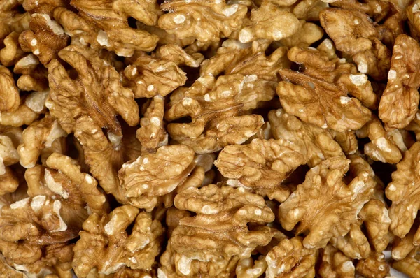 Studio Macro Shot Shelled Walnut Kernels Texture Background — Stock Photo, Image