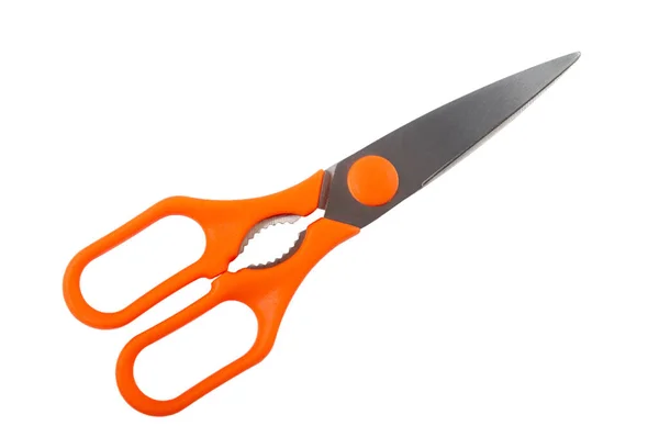 钢制现代厨房剪刀 带有橙色塑料柄 白色背景隔离 — 图库照片