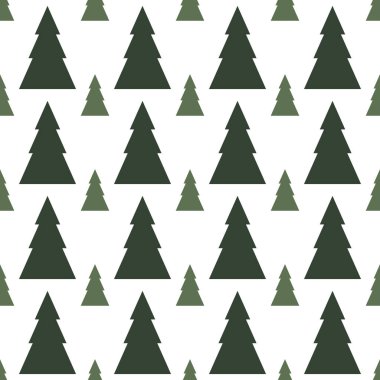 Desen beyaz bir arka plan üzerinde köknar ağaçlarıyla.