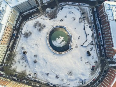 Helsinki, Finland - February 21, 2017: Temppeliaukion kirkko Aerial View