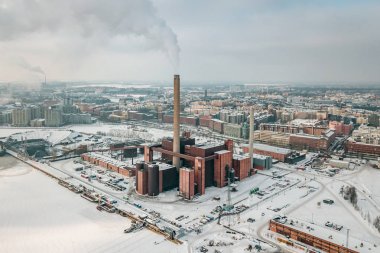 Havadan görünümü Hanasaari santrali, Helsinki, Finlandiya