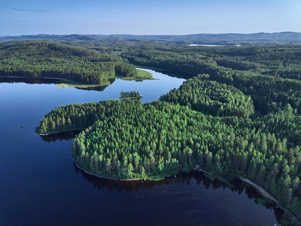 Luchtfoto van het meer, de eilanden en het bos. Nationaal park Koli. — Stockfoto