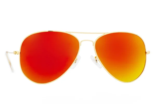 Óculos Sol Dourados Com Lente Espelho Laranja Isolada Fundo Branco — Fotografia de Stock