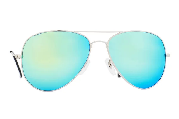 Mavi Aynalı Gümüş Güneş Gözlükleri Beyaz Arkaplanda Izole Edilmiş — Stok fotoğraf
