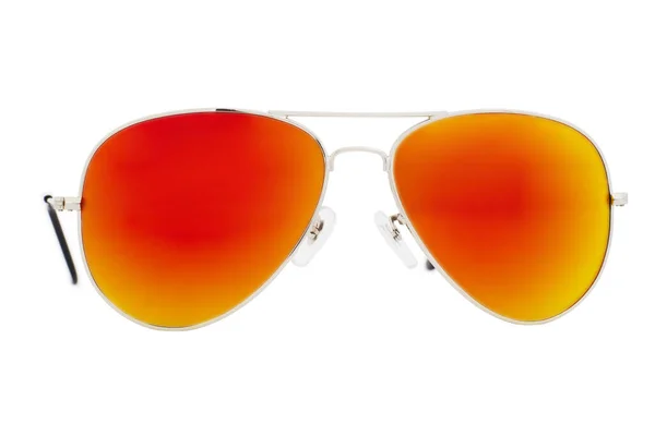 Óculos Sol Prateados Com Lente Espelho Laranja Isolada Fundo Branco — Fotografia de Stock