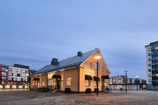 Joensuu, Finland - October 23, 2019: Old building rebuilt for restaurant Aittaranta
