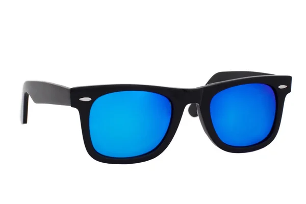 Schwarze Sonnenbrille Mit Blauer Spiegelgläser Isoliert Auf Weißem Hintergrund — Stockfoto