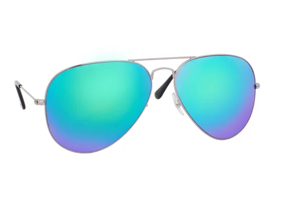 Óculos Sol Prata Com Lente Azul Camaleão Espelho Isolado Fundo — Fotografia de Stock