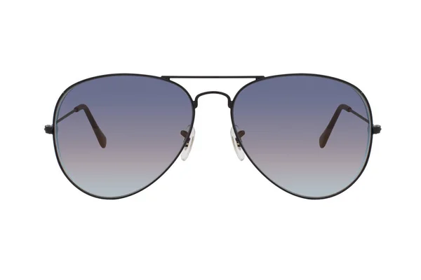 Óculos Sol Pretos Com Lente Azul Isolada Fundo Branco — Fotografia de Stock