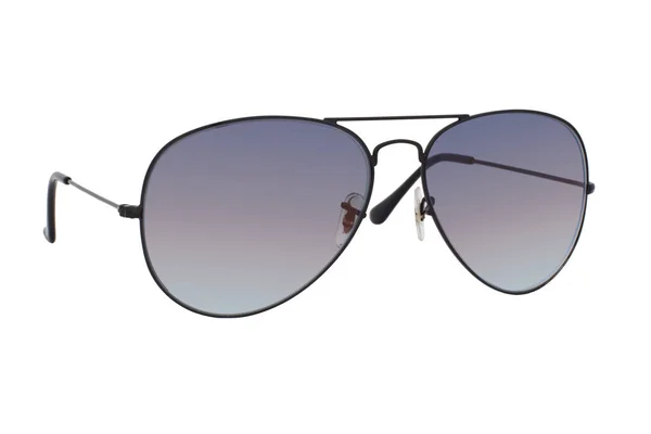 Óculos Sol Pretos Com Lente Azul Isolada Fundo Branco — Fotografia de Stock