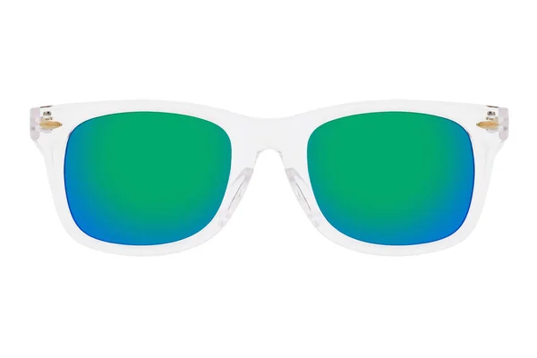 Lunettes Soleil Avec Cadre Transparent Lentille Miroir Verte Isolée Sur — Photo