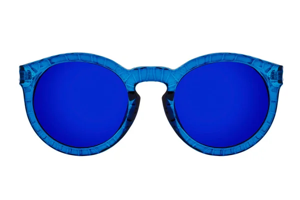 Modré Sluneční Brýle Modrým Zrcadlem Čočky Izolované Bílém Pozadí — Stock fotografie