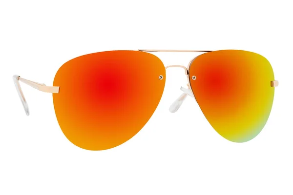 Óculos Sol Dourados Com Lente Espelhada Vermelha Isolada Fundo Branco — Fotografia de Stock