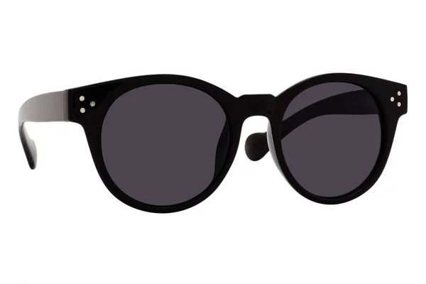 Zwarte Plastic Zonnebril Met Zwarte Lens Geïsoleerd Witte Achtergrond — Stockfoto